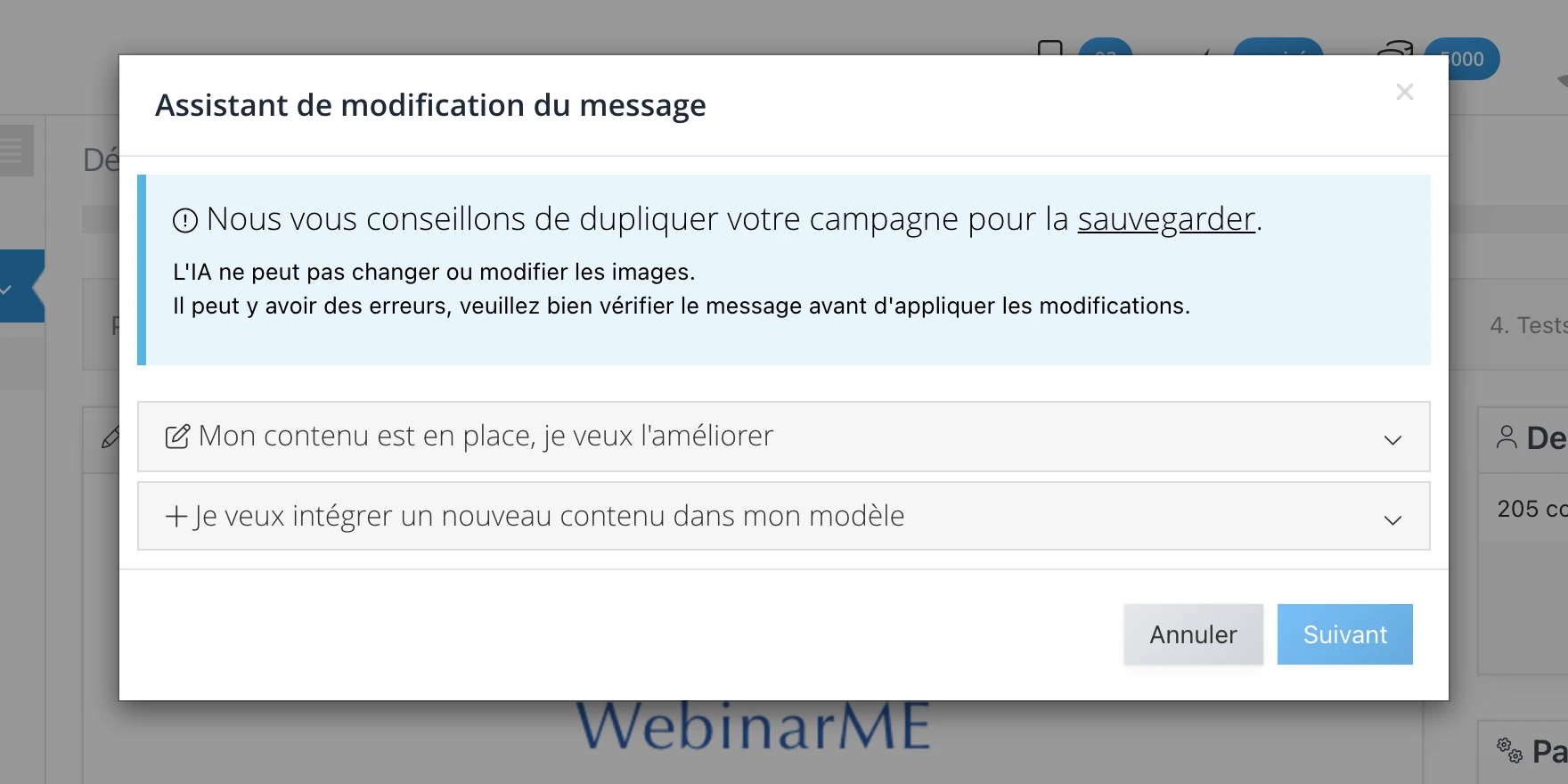 Fenêtre de l'Assistant IA après ouverture