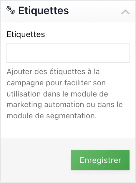 Bloc « Étiquettes » ouvert avec le champ de saisie d'une étiquette