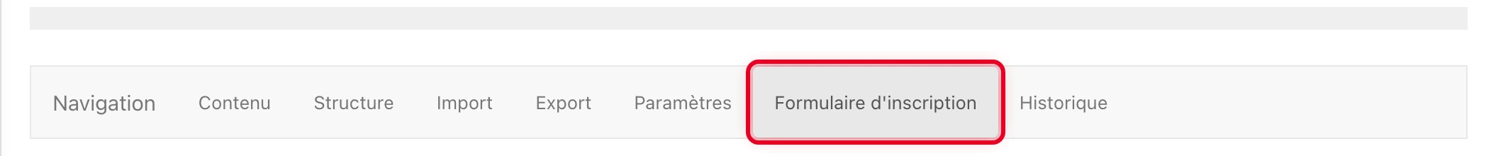 L'onglet « Formulaire d'inscription » dans la gestion d'une base de données hébergée